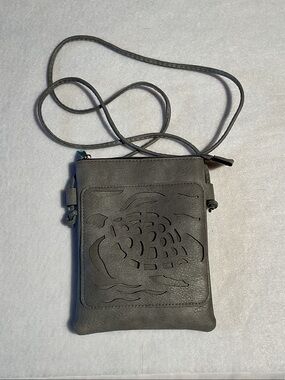 Turtle Laser-Cut Crossbody Bag - Gray
